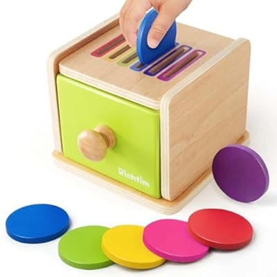 [Richtim] Montessori Toys for 1-3 Year Old: Color Sorting Wooden Drawer Box Toy for Toddlers, Object Permanence and Fine Motor Sensory Toy, 12-18 Months Busy Board Matching Game for Baby Boys and Girls Gifts