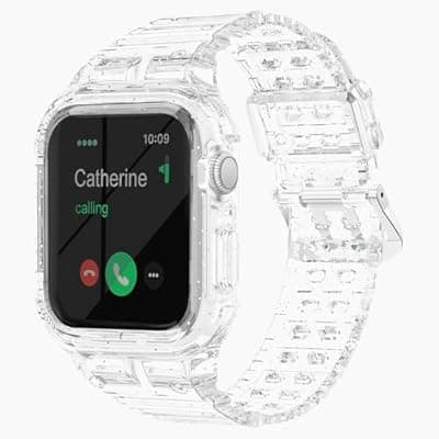[SXTDDSP] SXTDDSP Compatible with Crystal Clear Apple Watch Bands 45mm 44mm 42mm for Women Men, Sport Strap Case for iWatch Series 9 8 7 SE 6 5 4 3 2 1