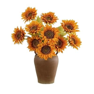 [TINGE TIME] TINGE TIME Sunflowers Artificial Flowers Orange Silk Bulk 10Pcs Large Fake Sunflowers with Stems Leaves for Wedding Baby Shower Birthday Party Home Decorations Tables Centerpiece Fall Decor
