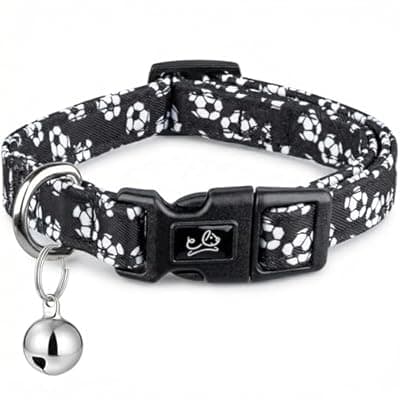 [HANSHILAI] World Cup Dog Collar, Soccer Print Dog Collars for Puppy Small Medium Large Dogs with Bell for Female/Male Girl/Boy Dogs (Black, S for Small Dog Collar)