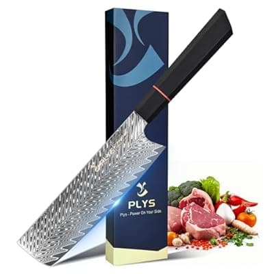 [Plys] Nakiri Knife Japanese Damascus Cleaver: 6.6 Inch Chef Knife Professional Kitchen Knife Razor Sharp Meat Cleaver with G10 Ergonomic Handle