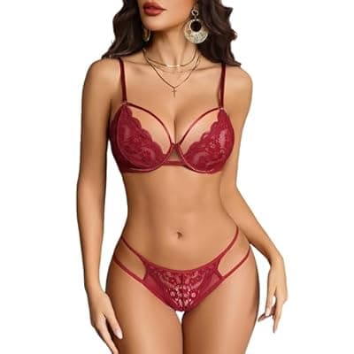 [Avidlove] Avidlove Sexy Lace Lingerie Set for Women Underwire Push Up Sheer Bra and Panty Set 2 Piece