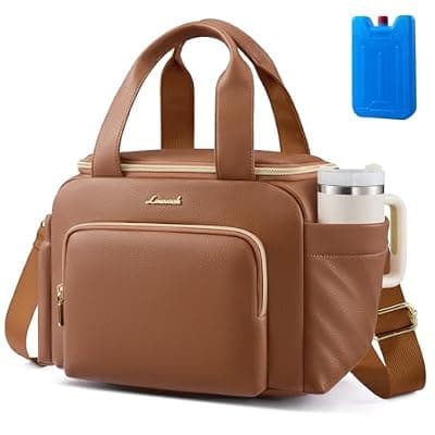 [LOVEVOOK] LOVEVOOK Insulated Lunch Bag for Women, PU leather Lunch Box with Shoulder Strap, Wide Opening Adult Large Lunch bags for Work Picnic Beach Family Camping Outdoor Teacher
