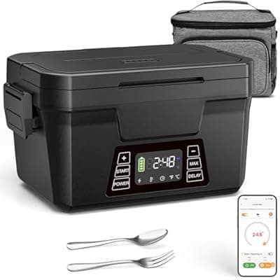 [Carsolt] Carsolt Cordless Electric Lunch Box for Adults, 1.2L Rechargeable Heated Lunch Box for Men with APP Control, Portable Self-Heating Food Warmer with Scheduled Automatic Heating, Max 248°F
