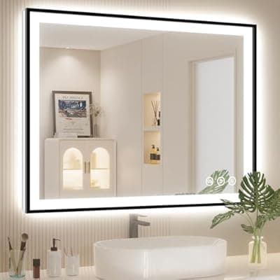 [Hiefcce] 40x30 LED Bathroom Mirror with Lights, Black Aluminum Framed, Backlit + Front Lit, Lighted Bathroom Vanity Mirror for Wall, Anti-Fog, Memory Function, Dimmable, Shatterproof ETL Listed