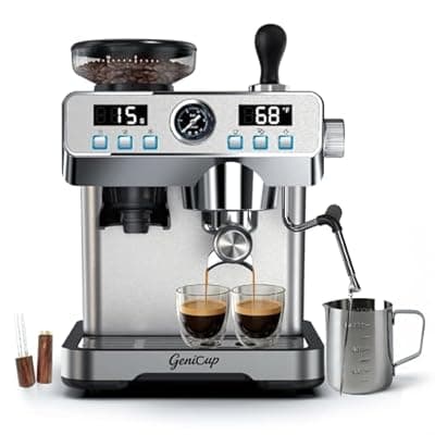 [GeniCup] GeniCup Espresso Machine with Grinder 20 Bar Professional Expresso Coffee Machines for Home Customizable Cappuccino Machine with 68oz Water Tank All-in-One Coffee Maker with Cold Brew,Stainless Steel