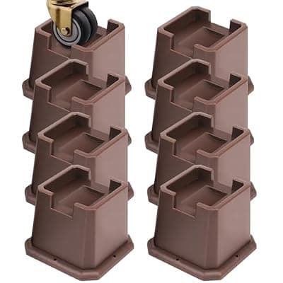[MCXYEM] MCXYEM Adjustable Bed Furniture Risers Elevation in Heights Heavy Duty Risers for Both Posts and Wheels of Furniture Sofa Bed Couch Table (Brown 8 Pack, 3 Inch)