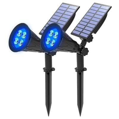 [T-SUNUS] T-SUNUS Blue Solar Lights Outdoor Christmas, 2 Modes Garden Spotlights Waterproof IP65 Auto On/Off Security Landscape Pond Spot Light for Tree Flag Patio Garage Yard Driveway Pool Halloween 2 Pack