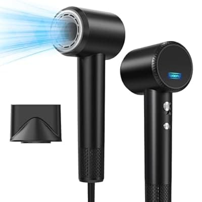 [IWAANYI] Hair Dryer - 150000 RPM High-Speed Blow Dryer with Negative Ionic Care for Fast Drying. Lightweight, Low Noise Design with 4 Temps/2 Speeds and Magnetic Nozzle (Black)