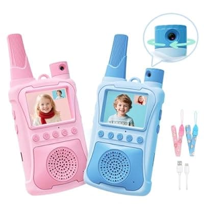 [Ziegoal] Video Walkie Talkies for Kids 2 Pack with 180° Camera & Games & HD Screen, Rechargeable Long Range Camera Walkie Talkies, Toddler Indoor Outdoor Toys Birthday Gifts for Girls Boys Age 3-12 Year Old