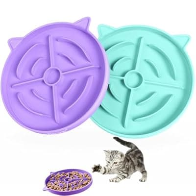 [MateeyLife] MateeyLife Slow Feeder Cat Bowl, 2 Pcs Cat Puzzle Feeder, Non-Slip Silicone Cat Dish, Prevent Overeating Cat Slow Feeder for Dry and Wet Food, Pet Bowls to Slow Down Eating, Easy to Clean