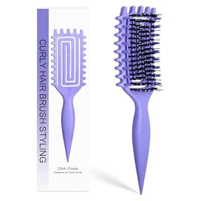 [Inpoipsor] Inpoipsor Curly Hair Brush, Curl Defining Brush for Women and Men, Effortless Detangling and Shaping for Curls, Waves and Coils, Reduces Pulling, Smooth Results (Purple)