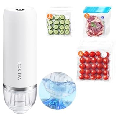 [VALACU] Vacuum Sealer for Sealing Food, Handheld Vacuum Pump Comes with 15 Small Vacuum Seal Bags for Clothing,Travel Vacuum Storage Bags with Electric Pump Suitable for Food, Baby Clothes and Toiletries