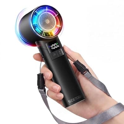 [sidetogo] SIDETOGO Portable Handheld Turbo Fan - Bluetooth Music Fan with LED Display 100-Speed 5000mAh Rechargeable RGB Lighting - Foldable Design 4in1 personal fan for Festivals Concerts Sports Travel & Gifts