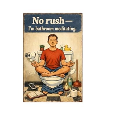 [Carastora] No Rush Im Bathroom Meditating Metal Tin Sign Funny Toilet Wall Decor Relax Humor Artwork Vintage Style Plaque Restroom Zen Home Office Gift 8x12 Inch Pre Drilled Hanging Art