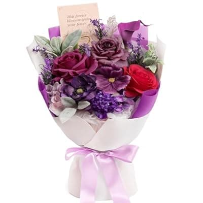 [TINGE TIME] TINGE TIME Mothers Day Preserved Flowers Bouquet, Forever Flowers Gifts for Mom, Birthday Gifts for Women, Eternal Roses Bouquet for Grandma Wife Anniversary Graduation(Purple)