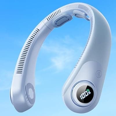 [BEYYON] Portable Neck Fan With LED Display, Hands-free 5 Speeds Cooling, Neck Support, Lightweight, Battery Operated, Personal Bladeless Fan Rechargeable, Gift for Women Men, Hot Flashes, Travel, Camping