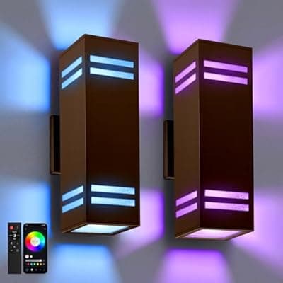 [MZLITI] MZLITI Smart Outdoor Wall Lights 2 Pack, IP65 RGB Wall Lights Up Down Outdoor Lights Color Changing, RGBCW APP Control Exterior Lighting Fixture Compatible with Alexa Google Assistant