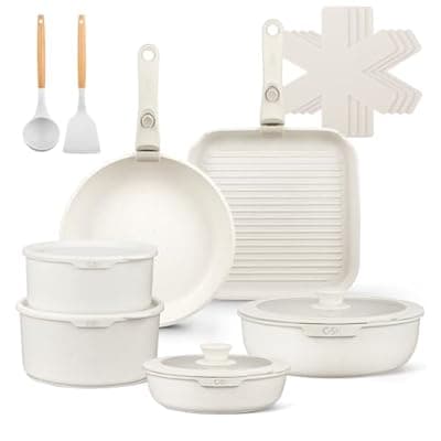 [KOCH SYSTEME CS] KOCH SYSTEME CS 18 PCS Pots and Pans Set, Nonstick Cookware Set Detachable Handle, Induction Kitchen Cookware Sets Non Stick with Removable Handle, RV cookware set, White