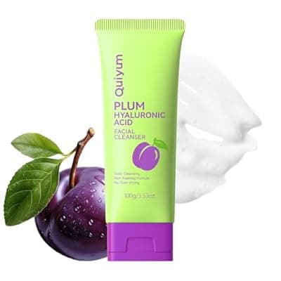 [QUIYUM] QUIYUM Plum Hyaluronic Acid Facial Cleanser – Gentle Foaming Face Wash with Collagen, Vitamin E & B5 for All Skin Types, No Over-Drying, 100g (3.53 oz)