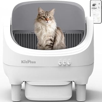 [KITPLUS] Self Cleaning Litter Box, Automatic Cat Litter Box-APP Control, Open-Design Electric Litter Box, Safety Anti-Pinch, Odor-Free Waste Disposal Includes Trash Bags, Suitable for Multiple Cats, White