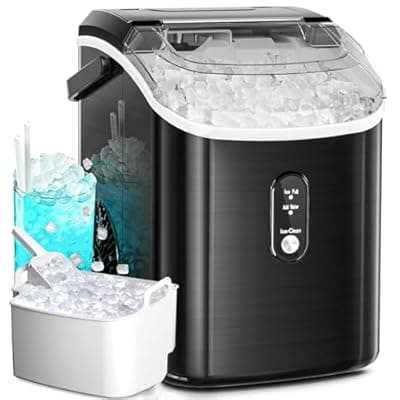 [Antarctic Star] Antarctic Star Nugget Ice Maker Countertop,34Lbs/24H, One-Click Operation, Self-Cleaning, Ice Scoop&Ice Basket, Stainless Steel Pebble Ice Machine for Kitchen/Office/Bar (Steel Black)