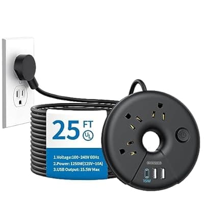 [NTONPOWER] Extra Long Extension Cord 25 ft, NTONPOWER Flat Plug Power Strip with 3 Outlets 3 USB Ports(1 USB C), Flat Plug Extension Cord, Extension Cord with Multiple Outlets for Lndoor, Home, Office, Dorm