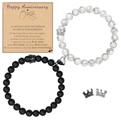 [Sistble] Sistble Anniversary Bracelet Gifts, Matching Bracelets for Couples Gifts for Wife Husband Love Heart Crown Beaded Bracelets Happy Anniversary Jewelry Gift