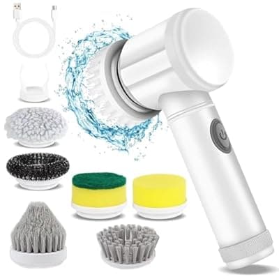[HFLYJPYW] HFLYJPYW Electric Spin Scrubber - Shower Scrubber,Bathroom Scrubber Electric,for Cleaning Tub, Floor, Tile, Window, Sink, Kitchen Cleaning with 6 Electric Cleaning Brush Head (6)