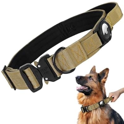 [Jumpress] Jumpress Heavy Duty Tactical Dog Collar with Airtag Holder, 1.5’’ Wide Large Dog Collar with Comfortable Handle, Durable Airtag Dog Collar for Large Dogs (Brown,Neck 18-20’’)