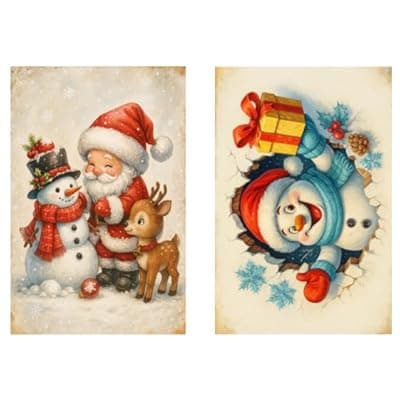 [Carastora] 2-pack vintage country style Christmas snowman and reindeer themed metal tin sign decorative plaques - Size: 12 x 8 inches. Suitable for home decoration in living rooms, kitchens, bars, cafes, etc. Al