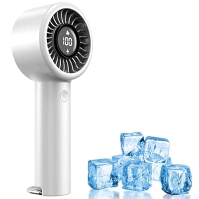 [CRISLEX] Portable Mini Handheld Fan Turbo, USB Rechargeable Electric High Speed Personal Hand Held Fan, 5 Speeds, LED Display, Battery Operated, Lightweight Small Size, Gift for Womens, Mens, Makeup, Travel