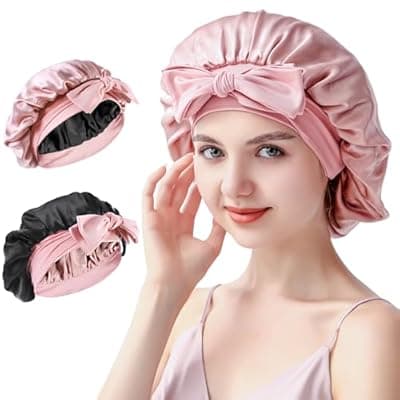 [Silmana] 22 Momme 100% Mulberry Silk Bonnet for Sleeping Women, Double-Layer Reversible Silk Hair Wrap for Curly & Natural Hair
