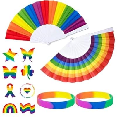 [Baoximong] Baoximong 6 PACK Rainbow Folding Fan Pride Hand Held Fans Gay Pride Stuff Large Clack Hand Fan Foldable Rave Fan for LGBTQIA+ Pride Month Parade Accessories Stuff