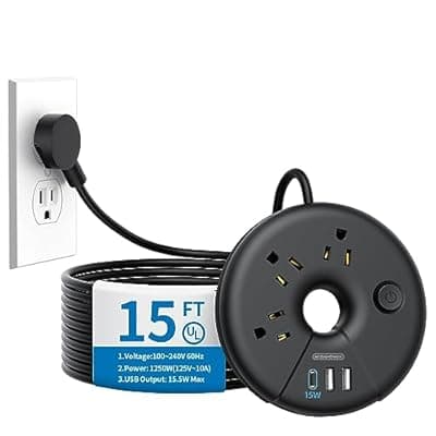 [NTONPOWER] Extra Long Extension Cord 15 ft, NTONPOWER Flat Plug Power Strip with 3 Outlets 3 USB Ports(1 USB C), Flat Plug Power Strip, Extension Cord with Multiple Outlets for Lndoor, Home, Office, Dorm
