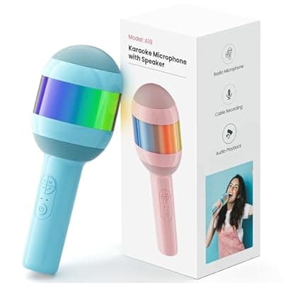 [Hotwill] Karaoke Machine for Kids Adults, Portable Bluetooth Microphone Song Toys with LED Light, Best Chritmas Birthday Festival Party Gift for 3 4 5 6 7 8 9 10 11 12+ Year Old Girls Boys (Blue)