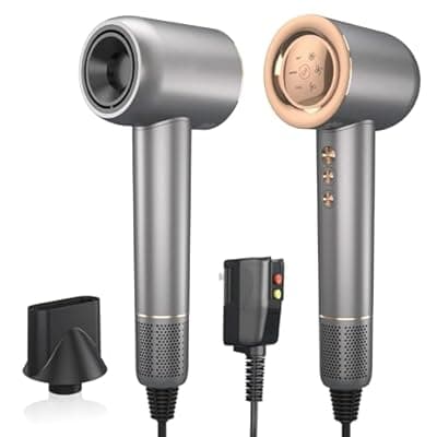[JINRI] Hair Dryer - 110000 RPM High-Speed Brushless Motor Negative Ionic Blow Dryer for Fast Drying, Low Noise Thermo-Control Hair Dryer with Magnetic Nozzle, Silvery