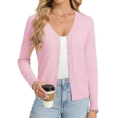 [GRACE KARIN] GRACE KARIN Womens Lightweight Cardigan Sweaters Trendy Button Up V-Neck Knit Cardigans Shrug Spring Fashion Clothes