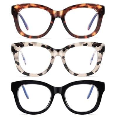 [LADEESSE] LADEESSE Readers for Women Oprah Style 3 Pack Square Oversized Reading Glasses with Spring Hinge Blue Light Blocking Ladies