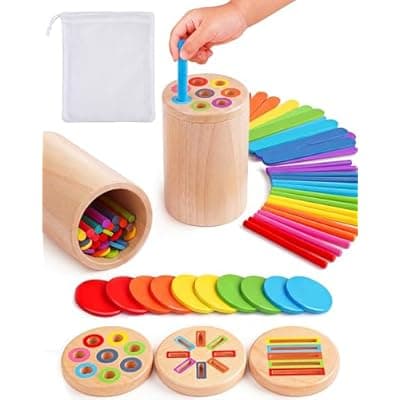 [ErieCrest] ErieCrest Wooden Montessori Toys for 1, 2,3 Year Old: 3 in 1 Fine Motor Skills, Learning Color Matching Sorting Sensory - Easter Basket Stuffer for Toddler Boy Girls - 18 Month