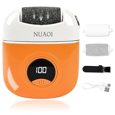 [Nuaoi] Electric Callus Remover Foot File - Rechargeable Callus Remover Pedicure Tools for Feet Foot Scrubber File Foot Care Grinder with 3 Grinding Heads 2 Speeds for Men Women Dry Callus Dead Skin (Orange)