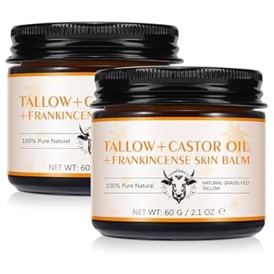 [Tiuedu] Tiuedu 2Pack Tallow, Castor Oil and Frankincense Oil Skin Balm, 100% Grass-Fed Tallow for Face & Body Moisturizer, Deep Moisturizing Cream, Moisturizer for Dry, Cracked Skin, All Skin Types