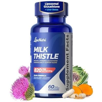 [LincNutri] LincNutri Milk Thistle Liver Health Support — 80% Silymarin, Liposomal Glutathione, 12-in-1 Formula with NAC, Turmeric, Artichoke — Antioxidant, Metabolism & Energy Support — 60 Capsules
