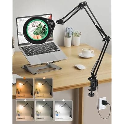 [NAKOOS] 10X & 5X Magnifying Glass with Light, Ultra Long Swing Arm, 5 Colors & 10 Brightness, Real Glass Lens Large Magnifying Lamp for Craft Painting Workbench Jewelry Making Hobby Close Work (Green)