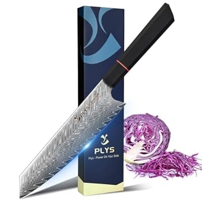 [Plys] Kiritsuke Knife Damascus Kitchen Knives: 8-Inch Japanese Aus10 Professional Meat Knife with G10 Ergonomic Handle, Christmas Gift with Gift Box