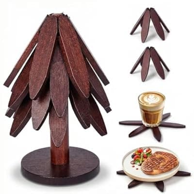[DecBeLiv] DecBeLiv Foldable Tree Trivet Wooden Hot Plate Holder, Bamboo Trivet for Hot Dishes, Heat-Resistant Pot Holder Tree for BBQ, Picnic, Outdoor Dining & Kitchen Decor