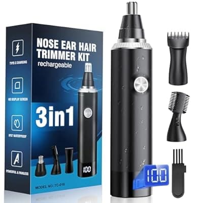 [JEETIF] Nose Hair Trimmer for Men, 3-in-1 Professional Painless USB-C Rechargeable Eyebrow & Facial Nose Trimmer for Men Women, LED Display Trimmer with Powerful Motor and Dual-Edge Blades, IPX7 Waterproof