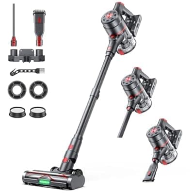 [Airpher] Cordless Vacuum Cleaner, 580W 60KPA Dual Motor Stick Vacuum for Home with 70mins Runtime, 6 LED Green Headlights, Self-Standing Design, V-Shaped Floor Brush for Carpet Tile Pet Hair Hardwood Floors