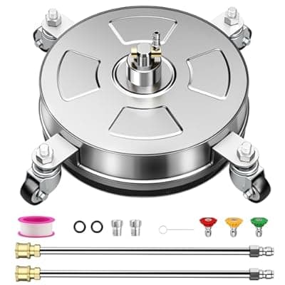 [Nezion] 14" Pressure Washer Surface Cleaner with 4 Wheels, Stainless Steel Housing, 4000 PSI Max, 3 Connect Nozzles & 2 Extension Wands, Pressure Washer Surface Cleaner for Concrete, Patios, Sidewalks