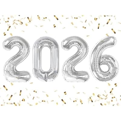[Enyeopd] Silver 2026 Happy New Years Eve, 2026 Balloon Number for Party Decorations, Balloons Number 40 Inch for 20 26 Graduation Party Wedding Anniversaries Celebration